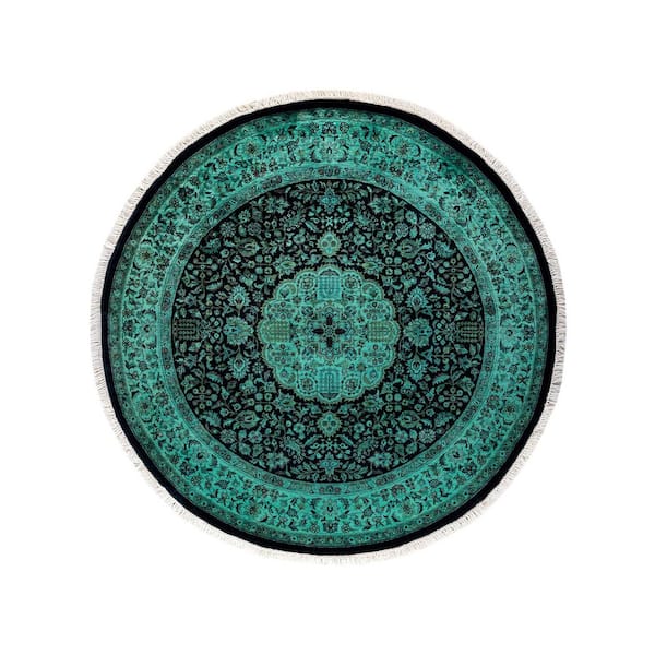 Overdyed Green 4 ft. 7 in. x 4 ft. 7 in. Wool Indoor Area Rug