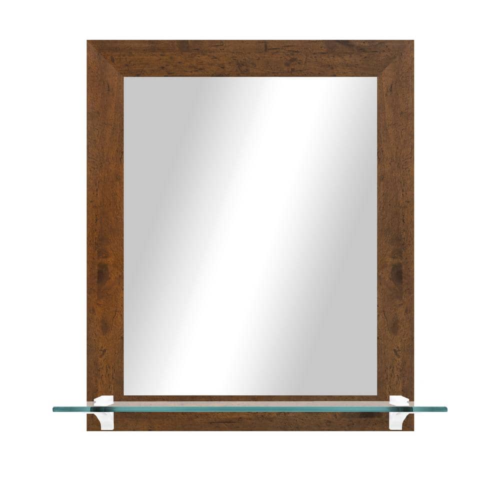 21.5 in. W x 25.5 in. H Rectangle Light Walnut Vertical Framed Mirror With 
