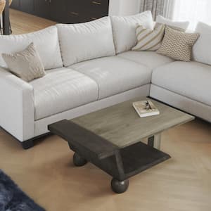 26 in. Natural Brown Rectangle Wood Coffee Table with 2-Sturdy Sphere Feet