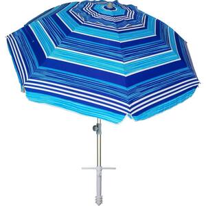7 ft. Heavy-Duty High Wind Beach Umbrella with sand anchor and Tilt Sun Shelter in Stripe-Blue