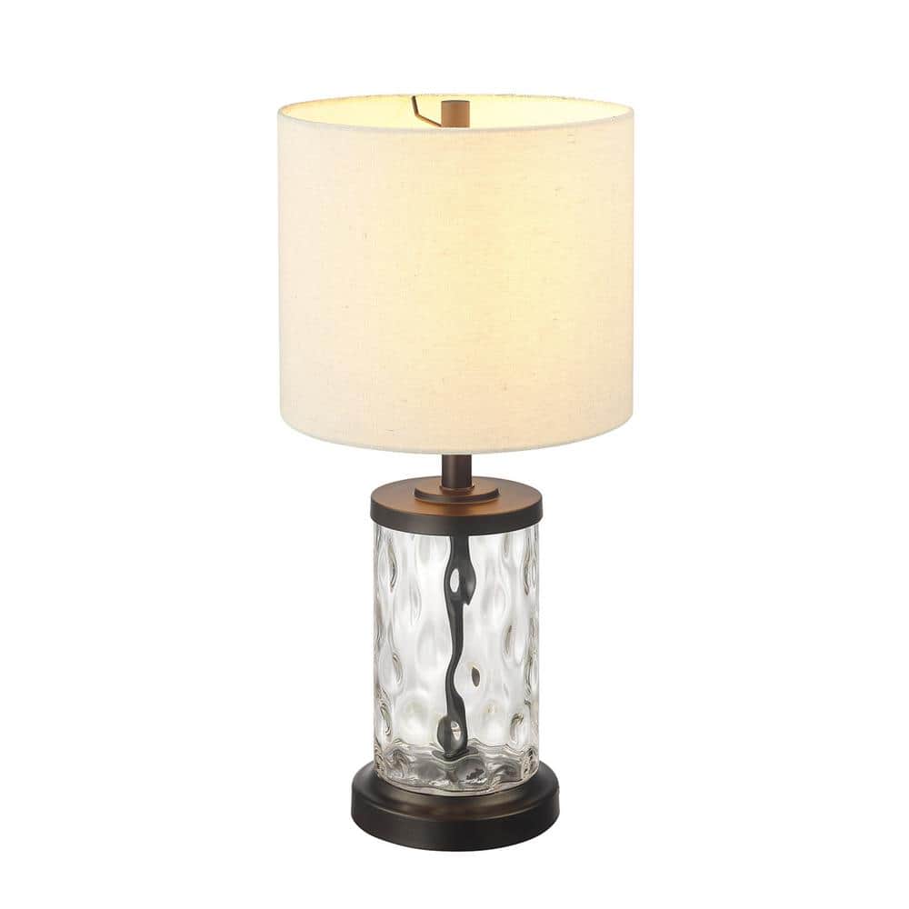 20" Oil-Rubbed Bronze Fillable Glass Table Lamp with Beige Linen Shade