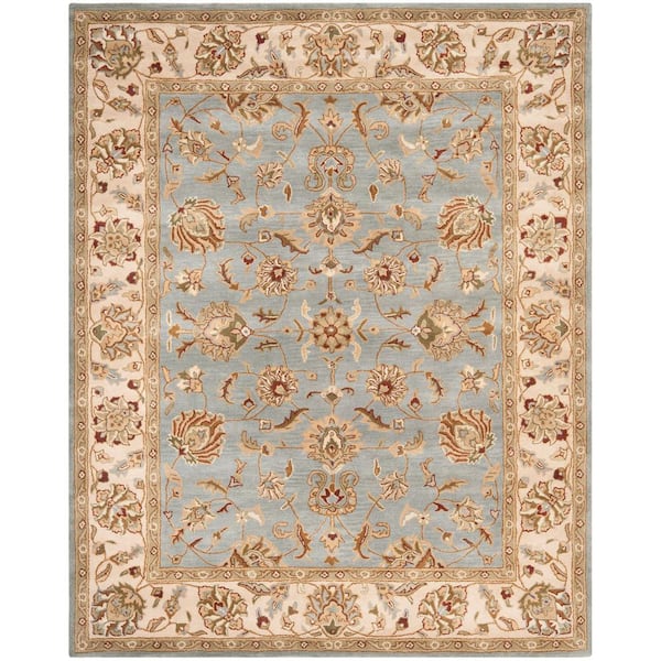 Royalty Blue/Beige 10 ft. x 14 ft. Floral Border Area Rug