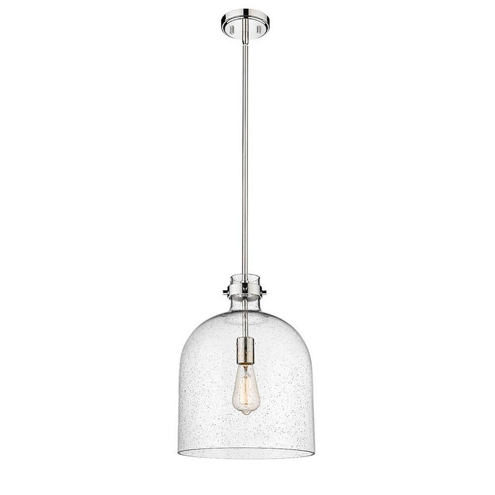 Pearson 12 in. 1-Light Polished Nickel Pendant Light with Clear Seedy Glass