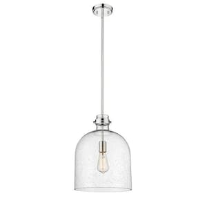 Pearson 12 in. 1-Light Polished Nickel Pendant Light with Clear Seedy Glass Shade