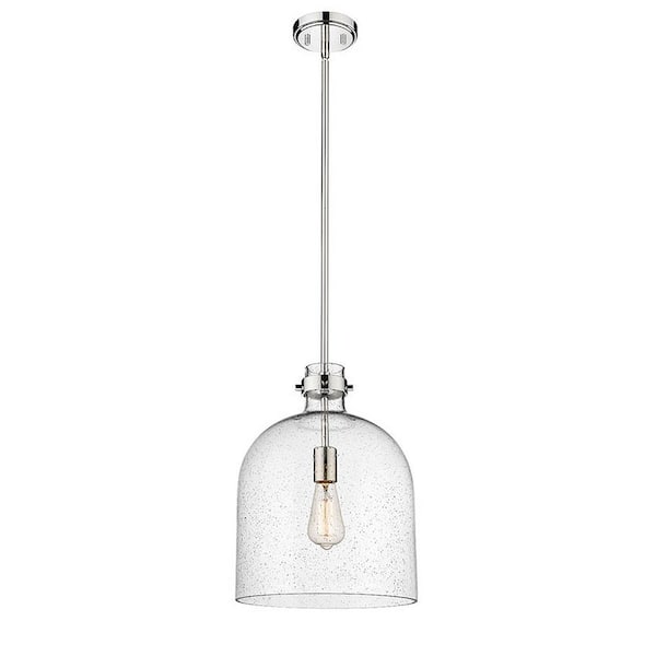 Unbranded Pearson 12 in. 1-Light Polished Nickel Pendant Light with Clear Seedy Glass Shade