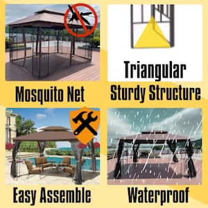 13 ft. x 10 ft. Brown Top Outdoor Patio Gazebo Canopy Tent with Ventilated Double Roof And Mosquito net (Gazebo)