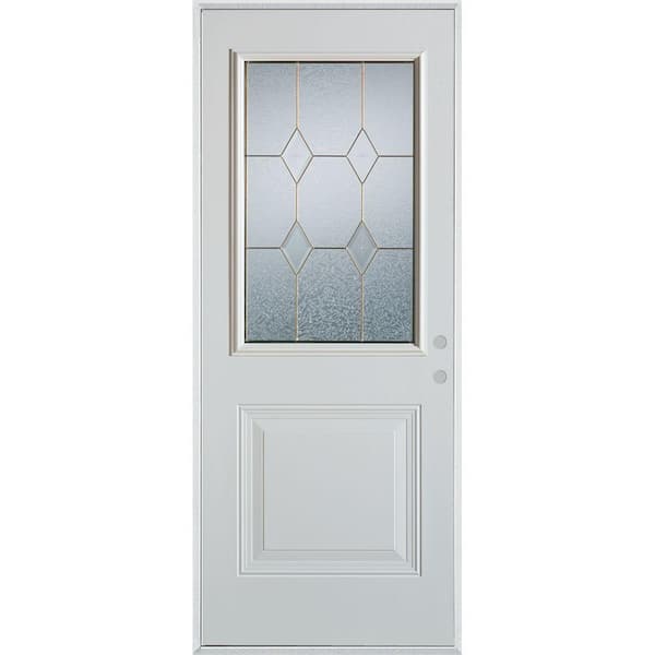 Stanley Doors 32 in. x 80 in. Geometric Patina 1/2 Lite 1-Panel Painted White Left-Hand Inswing Steel Prehung Front Door