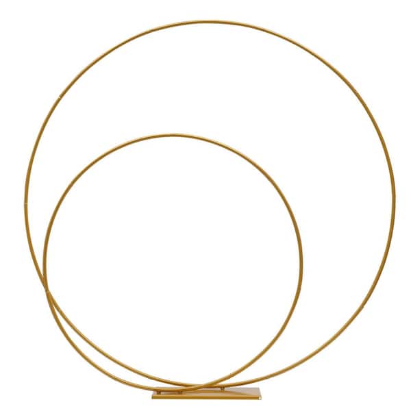 YIYIBYUS 72.04 in. x 70.86 in. Gold Metal Double Circle Wedding Arch Outdoor Garden Arbor