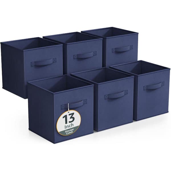 Large Storage Cubes with Handles, Blue 13 in. x 13 in. Fabric Decorative Basket Set of 6, Clothes and Closet Organizer