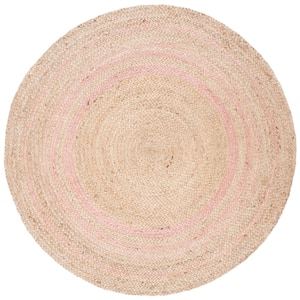 Natural Fiber Pink Doormat 3 ft. x 3 ft. Round Border Area Rug
