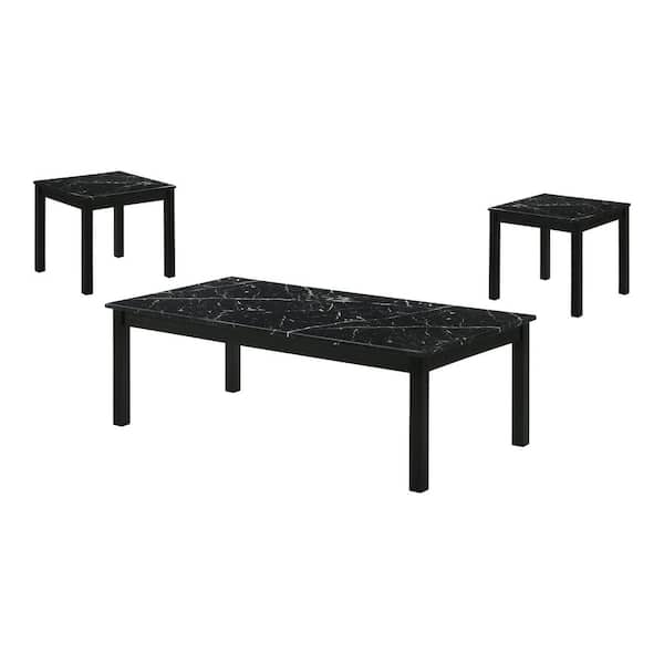 Linel 3-Piece 47.5 in. Black Rectangle Faux Marble Top Coffee Table Set