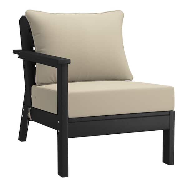 WESTIN OUTDOOR Birchwood Outdoor Patio Deep Seating Left Facing Arm HDPE Lounge Chair in Black with Beige Cushions
