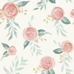 Watercolor Roses Red Paper Peel & Stick Repositionable Wallpaper Roll (Covers 34 Sq. Ft.)