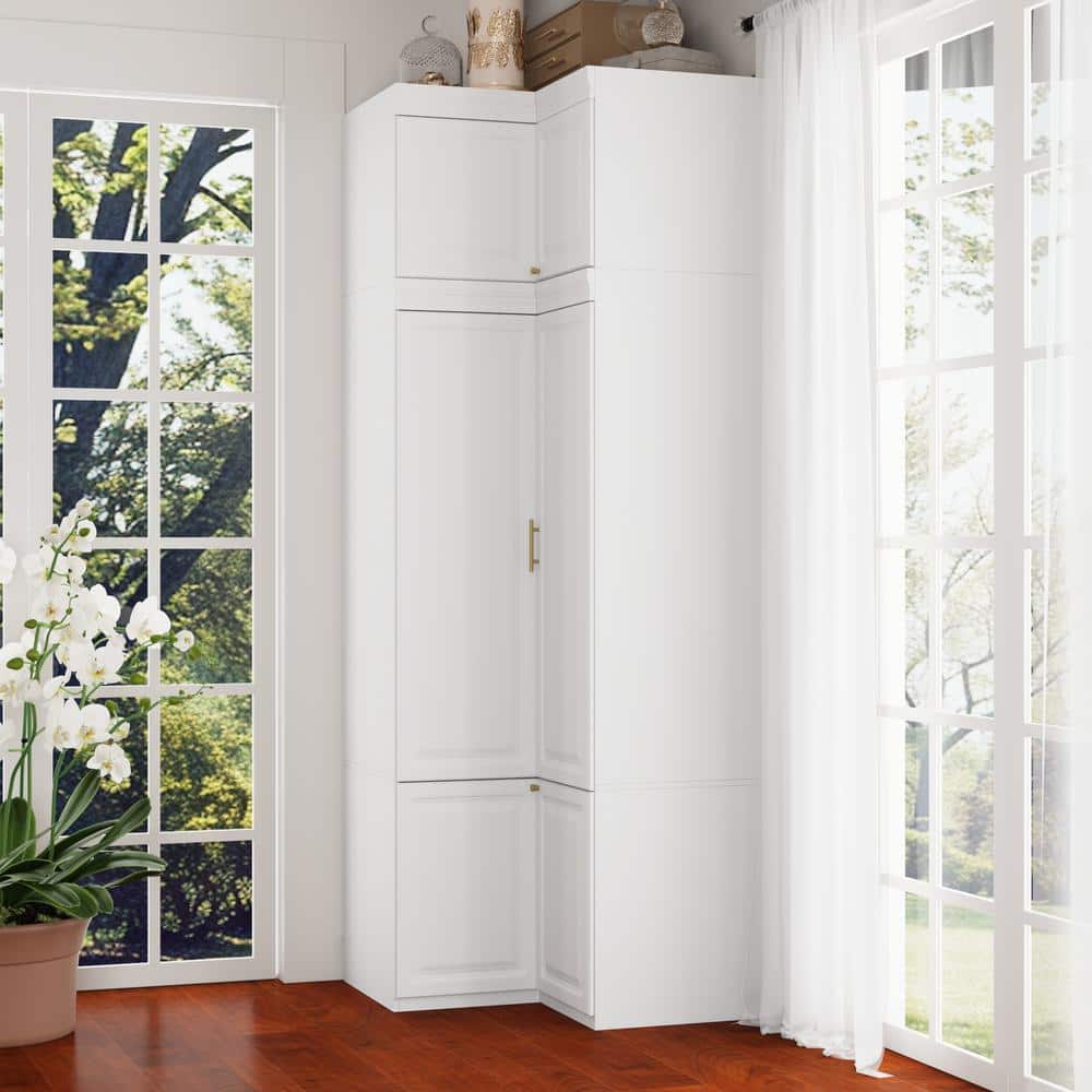 White Wood 35.4 in. W 6-Door Corner Wardrobe Armoires with Hanging Rod, Storage Shelves 93.9 in. H x 35.4 in. D - thumbnail 7