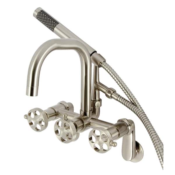 Kingston Brass Webb 3-Handle Wall-Mount Clawfoot Tub Faucet with Hand Shower in Brushed Nickel