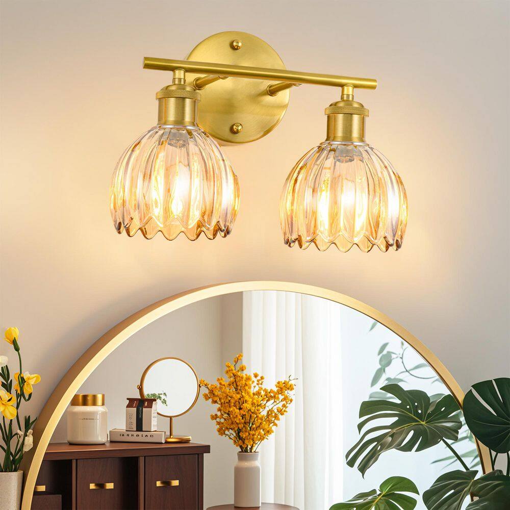 12.2 in. 2-Light Modern Gold Bathroom Vanity Light with Amber Tulip Glass Shade price history on PriceWatchPro