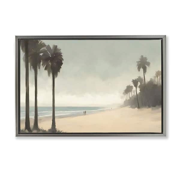 Stupell Industries Deserted Beach and Palms by Noah Bay Gray Floater Frame Nature Graphic Art Print 21 in. x 31 in.