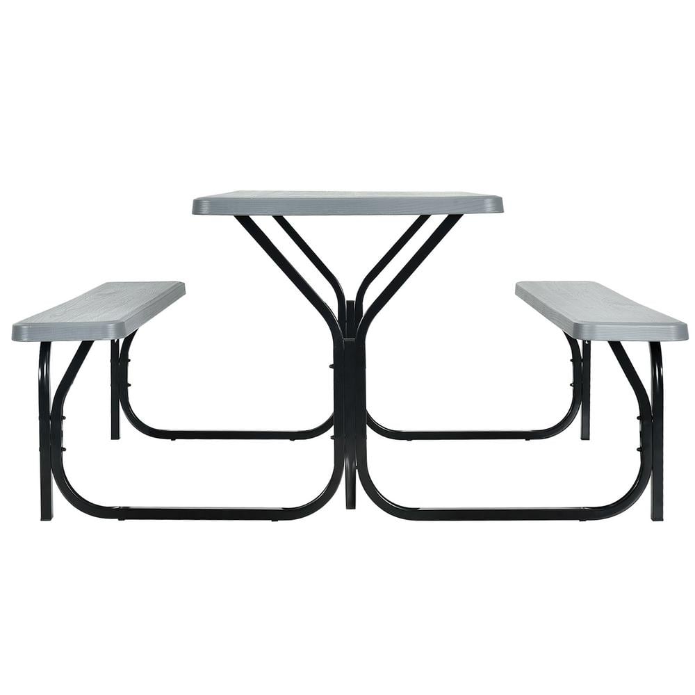 Gymax 59 in. Grey Rectangle Stainless Iron Picnic Table