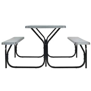 59 in. Grey Rectangle Stainless Iron Picnic Table Seats 4-People Camping Picnic Bench Set