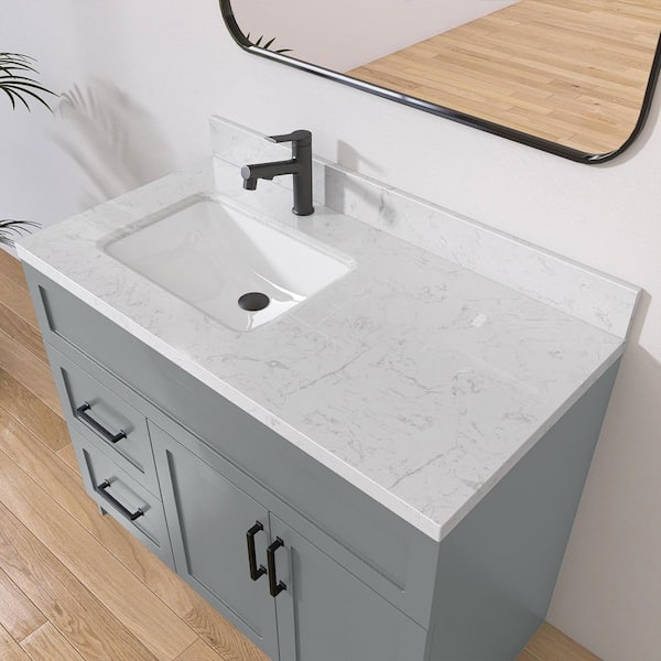 Etyi 42 in. W. x 22 in. D Engineered Stone Top Vanity Top Rectangular Single Sink Bathroom Vanity Top in Carrara White
