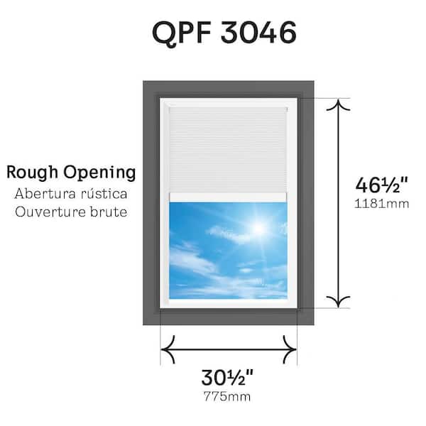 30-1/2 x 46-1/2 in. Fixed Self Flashed Skylight with Laminated Low-E3 Glass and White Solar Powered Room Darkening Shade