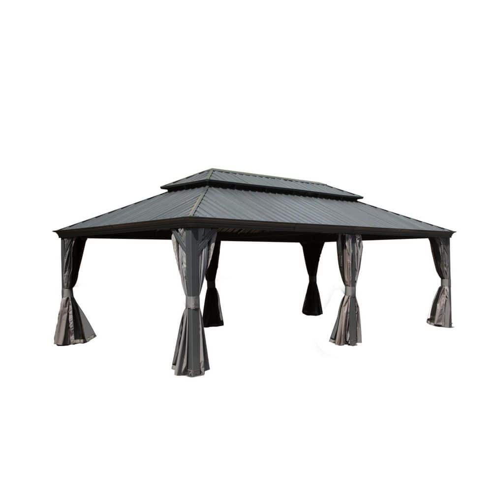 14 ft. x 22 ft. Gray Outdoor Hardtop Gazebo with Aluminum Frame, Galvanized Steel Roof, Built-in Gutter, Curtains price history on PriceWatchPro