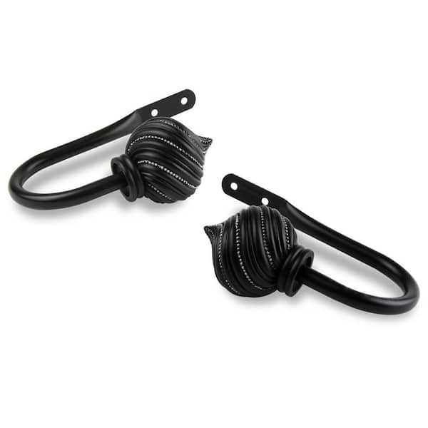 Rod Desyne Bisque Decorative Black Steel Hook Curtain Holdback (Set of 2)