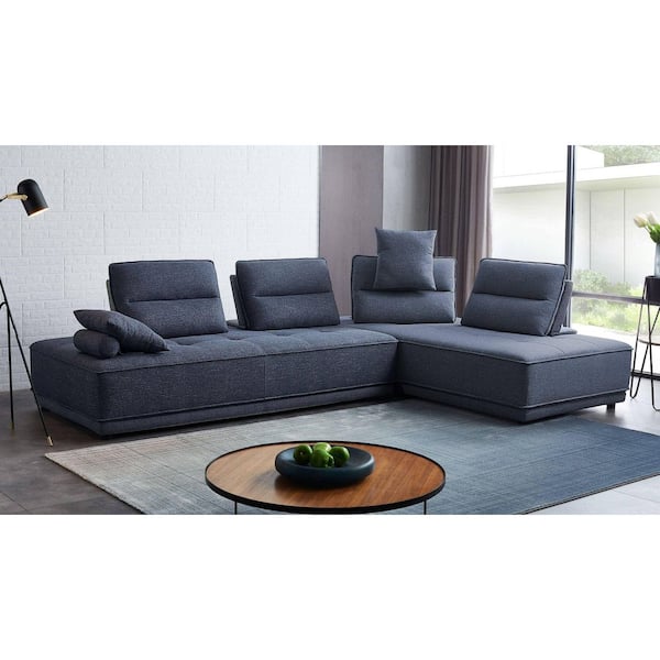 Divani Casa Glendale Modern 124 in. Armless 2-Piece Fabric Modular Sectional Sofa in Blue