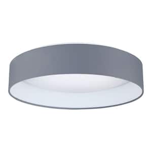 Palomaro 16 in. W x 4.125 in. H Grey LED Flush Mount with Linen Drum Shade