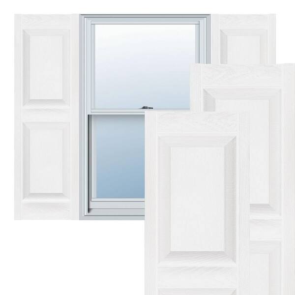 Ekena Millwork 12 in. x 50 in. Lifetime Vinyl TailorMade 2 Equal Raised Panel Shutters Pair Bright White