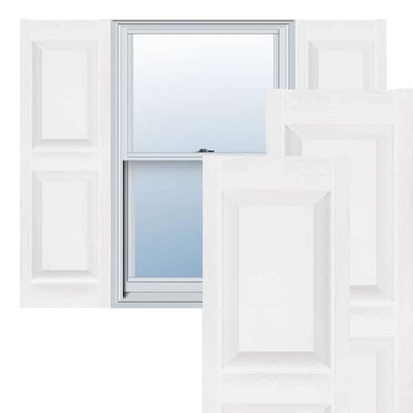 Ekena Millwork 14-3/4 in. x 67 in. Lifetime Vinyl Custom 2-Equal Raised Panel Shutters Pair Bright White