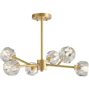 Gold Modern Crystal Chandelier 24 in. 6-Light Solid Brass Sputnik Pendant Lighting