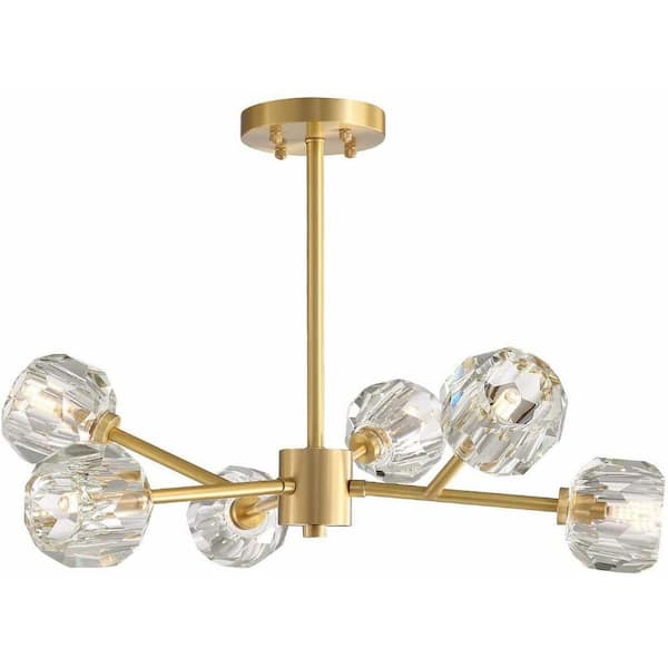 Siljoy Gold Modern Crystal Chandelier 24 In 6 Light Solid Brass Sputnik Pendant Lighting Shlp Jh003 65 Siljoy Gold Modern Crystal Chandelier, Silver And Gold Modern Chandelier