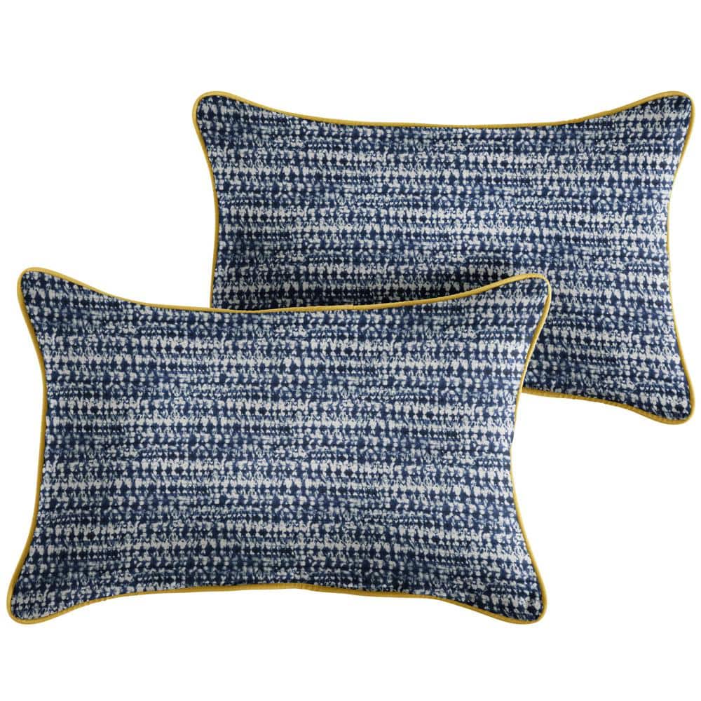 Indigo Graphic with Butter Yellow Rectangular Outdoor Corded Lumbar Pillows