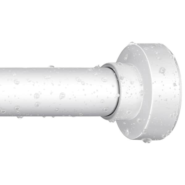 96 in. Stainless Steel No Drill Spring Tension Shower Curtain Rod with Non-Slip Finials in White