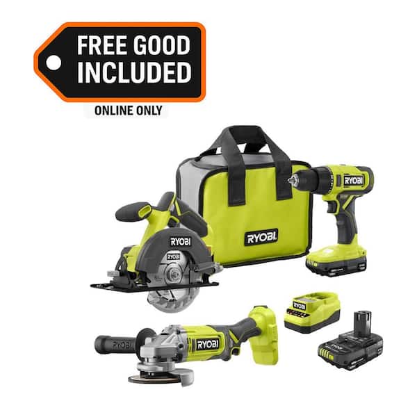 ONE+ 18V Cordless 2-Tool Combo Kit with (2) 1.5 Ah Batteries, Charger, and FREE ONE+ Cordless 4-1/2 in. Angle Grinder