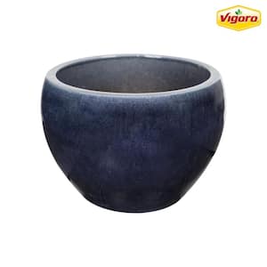 10.6 in. Amherst Medium Blue Glazed Stone Pot (10.6 in. D x 7.5 in. H) with Drainage Hole