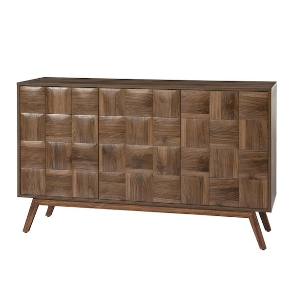 JAYDEN CREATION Lenny Walnut 53 in. W Mid-Century Modern Wood Sideboard with Adjustable Shelves