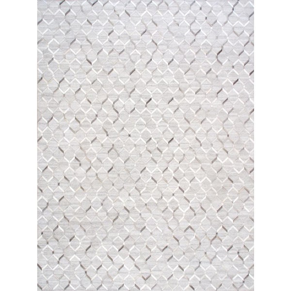 Pasargad Home Galaxy Silver/Grey 9 ft. x 12 ft. Geometric Cowhide Sari Silk Area Rug
