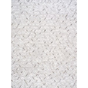 Galaxy Silver/Grey 9 ft. x 12 ft. Geometric Cowhide Sari Silk Area Rug
