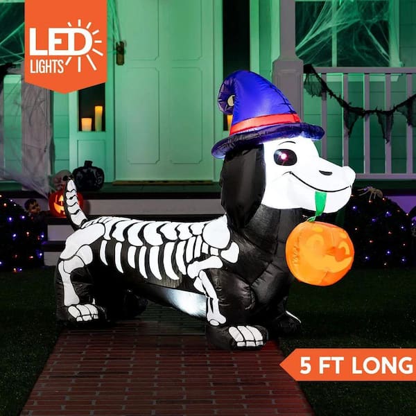 Joyfy 5 ft. LED Halloween Skeleton Dog and Pumpkin Inflatable