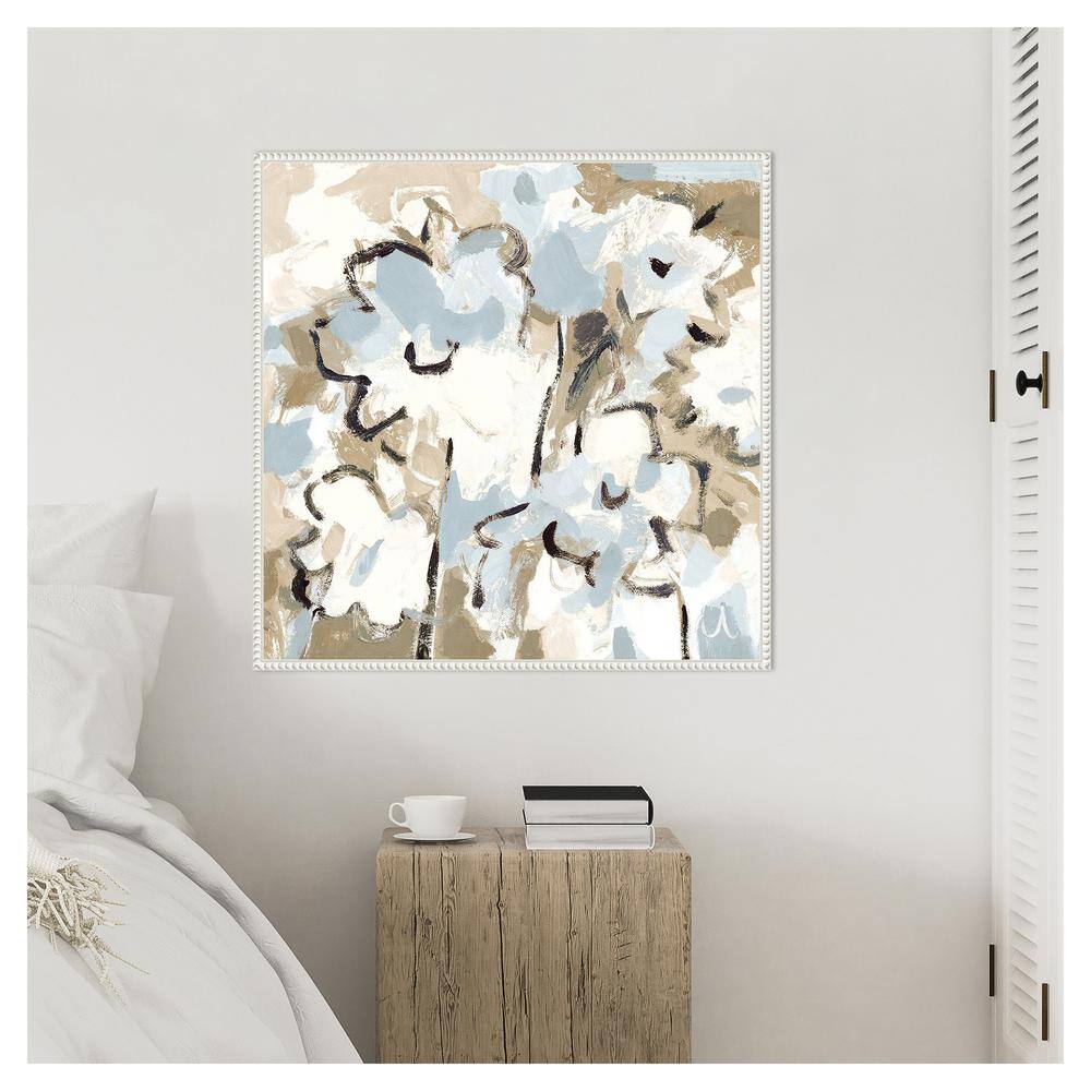 Light Blue and Beige Floral Beaded Canvas Wall Art
