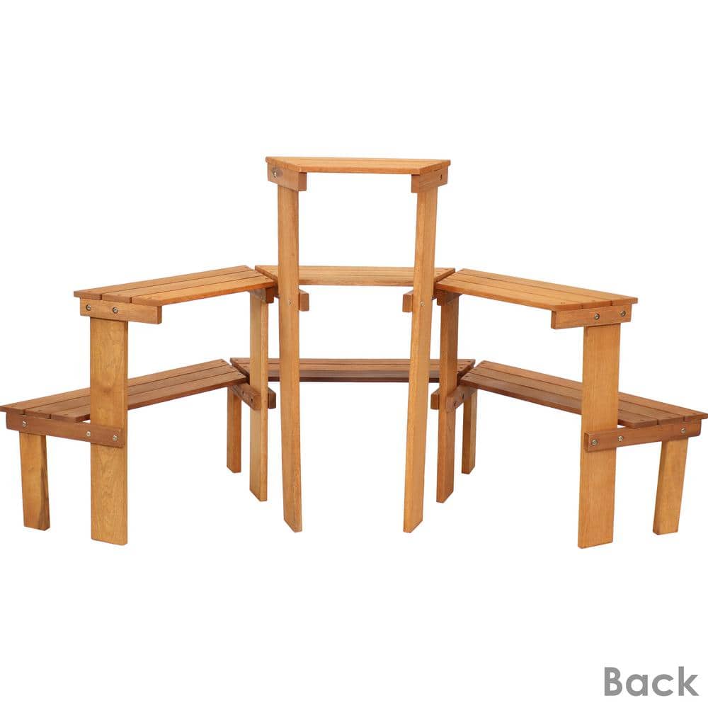 Sunnydaze 3-Tier Meranti Wood Outdoor Plant Stand with Teak Oil Finish