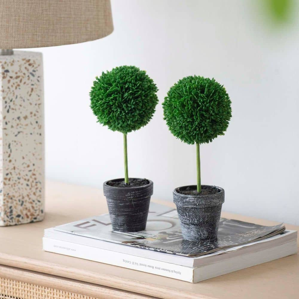 3-Piece 9.5 in. Mini Faux Potted Boxwood Topiaries, Decorative Fake Greener