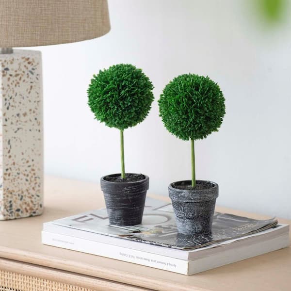 Unbranded 3-Piece 9.5 in. Mini Faux Potted Boxwood Topiaries, Decorative Fake Greenery in Black Planter Pots for Home Office
