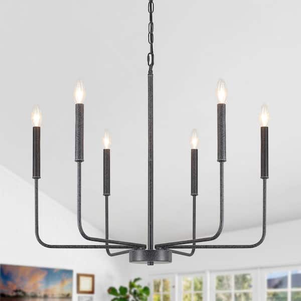 ZJVAIVE 6-Light Vintage Black Classic Farmhouse Candle Style Chandelier for Living Room with No Bulbs Included