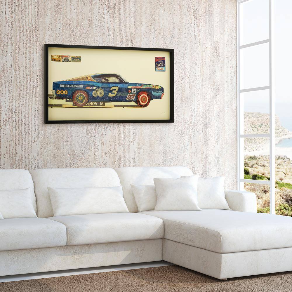 Blue Ford Torino Dimensional Collage Framed Graphic Art Under Glass
