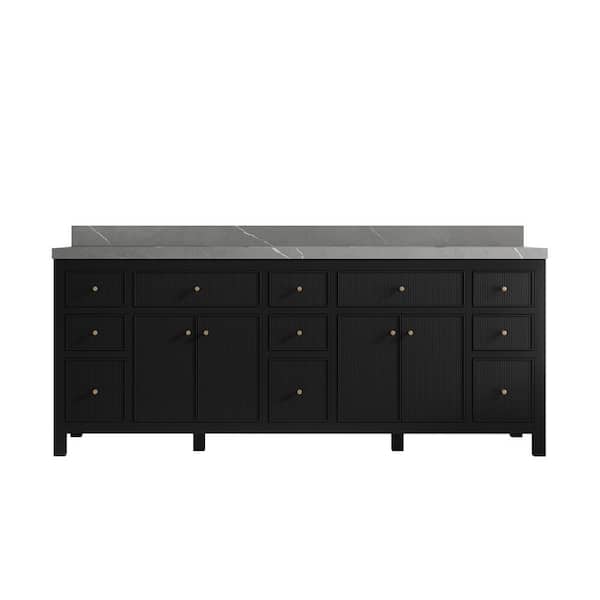 Willow Collections Sonoma 84 in. W x 22 in.D x 36 in. H Double Sink Bath Vanity in Black with 2 in.Piatra Quartz Top