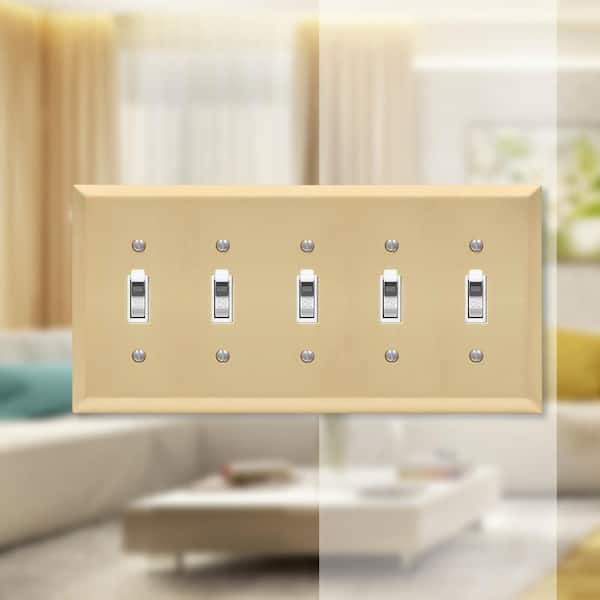 Metallic 5 Gang Toggle Steel Wall Plate - Satin Brass