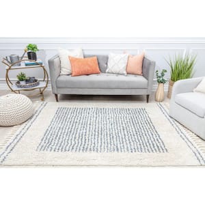 Ice Frost Stripe Shag White 8 ft. x 10 ft. Area Rug
